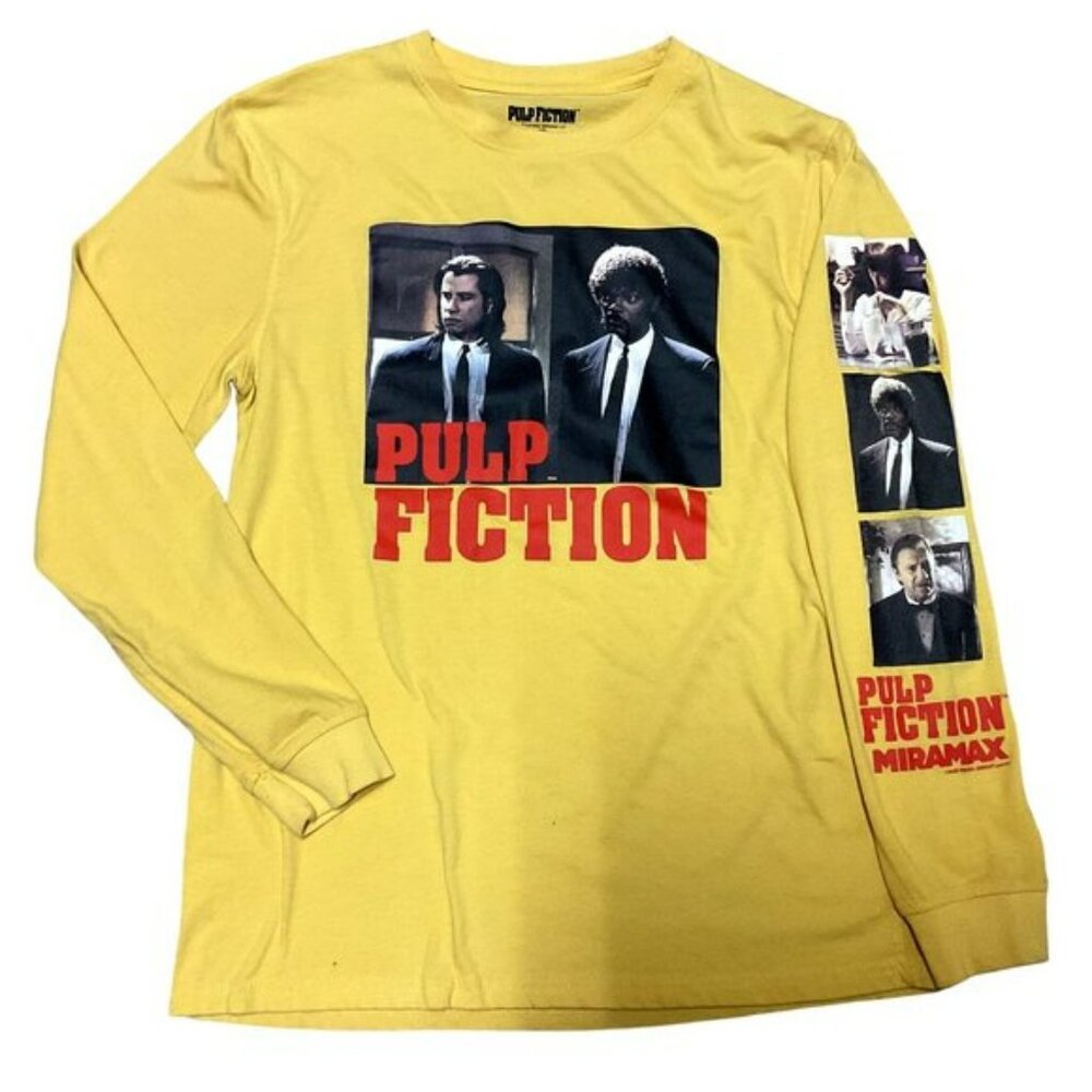PULP FICTION LONG SLEEVE T SHIRT SIZE S YELLOW GRAPHICS ON SLEEVE VINCENT VEGA